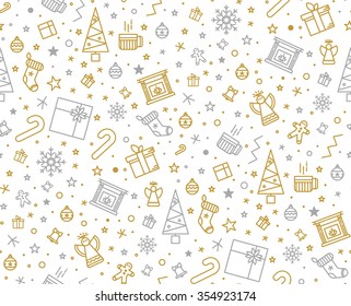 Seamless pattern for Christmas on a white background with gold elements Christmas. Beautiful pattern for a luxurious gift wrapping paper, t-shirts, greeting cards 2016