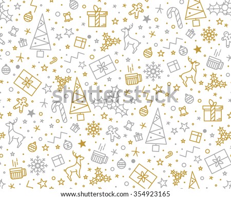 Seamless pattern for Christmas on a white background with gold elements Christmas. Beautiful pattern for a luxurious gift wrapping paper, t-shirts, greeting cards 2016