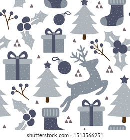 Seamless Pattern with Christmas Ornament with Reindeer Animal, Vector illustration for Happy New Year and Merry Christmas Background Wallpaper