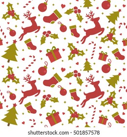 Seamless Pattern with Christmas Ornament, Vector illustration for Happy New Year and Merry Christmas Background Wallpaper