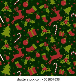 Seamless Pattern with Christmas Ornament, Vector illustration for Happy New Year and Merry Christmas Background Wallpaper