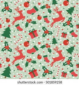 Seamless Pattern with Christmas Ornament, Vector illustration for Happy New Year and Merry Christmas Background Wallpaper