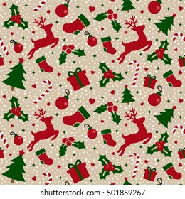 Seamless Pattern with Christmas Ornament, Vector illustration for Happy New Year and Merry Christmas Background Wallpaper