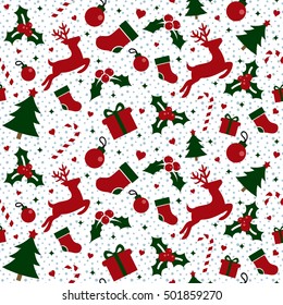 Seamless Pattern with Christmas Ornament, Vector illustration for Happy New Year and Merry Christmas Background Wallpaper