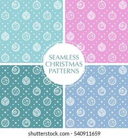 Patrón sin foco. Ornamento navideño con bolas de Navidad y rombos punteados. Fondo de vacaciones con colores de moda.