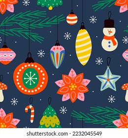 seamless pattern with Christmas ornaments