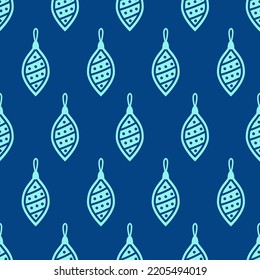 Patrón sin brillo con adornos navideños de color azul. Doodle, vector. Ilustración vectorial aislada eps 10