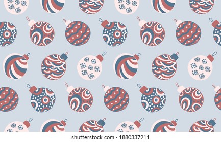 Patrón sin problemas con adornos navideños. Decoración festiva de Año Nuevo. Ilustración vectorial simple.
