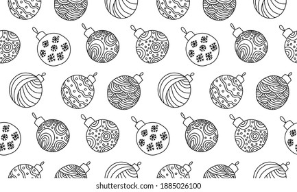 Seamless pattern with Christmas ornaments. New Year festive decoration. Simple vector doodle illustration