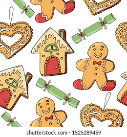 Seamless pattern with christmas pastry. Endless texture for festive design, restaurant and cafe menu, decoration.