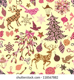 Seamless pattern with Christmas patch silhouettes