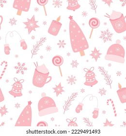 Seamless pattern Christmas pink vector illustration