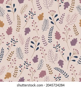 Seamless pattern with Christmas plants. Mistletoe, a branch of a Christmas tree, leaves. Vector illustration