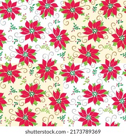 Seamless pattern of Christmas Poinsettia with Mistletoe-Christmas Vector Design 