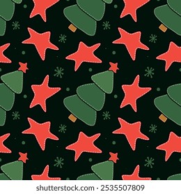 Seamless pattern of Christmas products and gifts. A playful, modern hand-drawn drawing. Soft toys made of fabric.
