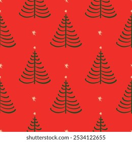 Seamless pattern of Christmas products and Christmas tree. A playful hand-drawn illustration.