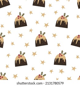 Seamless pattern with christmas pudding. Endless texture for festive design and decoration.