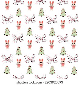 Seamless pattern with Christmas rabbit cartoons