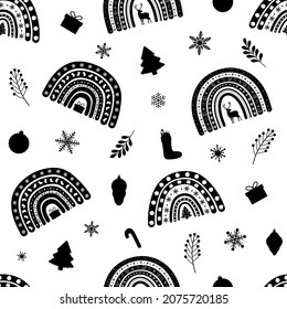 Seamless pattern Christmas rainbow silhouette vector illustration	
