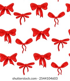 Seamless pattern of Christmas red bow. Vector holiday illustration