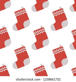 Seamless Pattern with Christmas red sock for gifts. Vector illustration