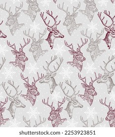 Nahtloses Muster des Weihnachtsreinigung Kopf mit Schneeflocken-WeihnachtsVektorgrafik