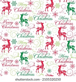 Seamless pattern of Christmas with Reindeer and Merry christmas wording - Christmas vector design 