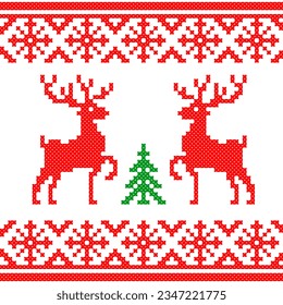 seamless pattern with christmas reindeer. tribal pattern. local fabric pattern. pixel pattern. cross stitch