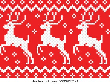 seamless pattern with christmas reindeer. tribal pattern. local fabric pattern. pixel pattern. cross stitch