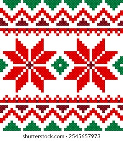 seamless pattern with christmas reindeer. tribal pattern. local fabric pattern. pixel pattern. cross stitch