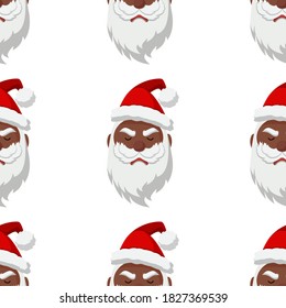 Seamless pattern for Christmas with sad black Santa Claus. Childish background. Vector Illustration on transparent background