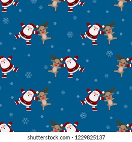 Seamless pattern of Christmas Santa claus and the rudolph reindeer and snowflake repeatable, continuous background for holiday celebration.