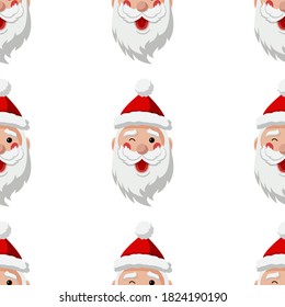 Seamless pattern for Christmas with Santa Claus winks. Childish background. Vector Illustration on transparent background