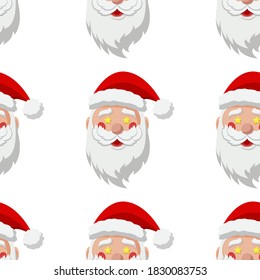 Seamless pattern for Christmas with Santa Claus with star in eyes. Childish background. Vector Illustration on transparent background