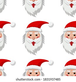 Seamless pattern for Christmas with Santa Claus. Einstein style with tongue. Childish background. Vector Illustration on transparent background