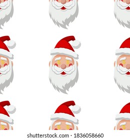 Seamless pattern for Christmas with Santa Claus with dollar symbol in eyes. Childish background. Vector Illustration on transparent background