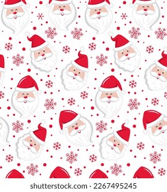 Seamless Pattern of Christmas Santa Claus with Snowflakes-Christmas Vector Illustration