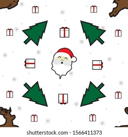 seamless pattern christmas with santa, deer, gift box and palm tree