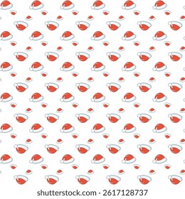 Seamless Pattern of Christmas Santa Hats on White Background