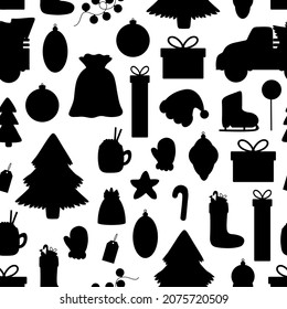 Seamless pattern Christmas silhouette vector illustration. New Year elements