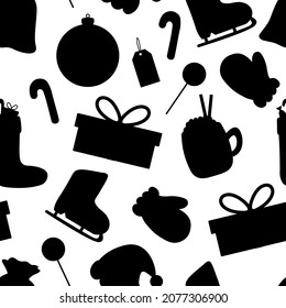 Seamless pattern Christmas silhouette vector illustration. New Year elements