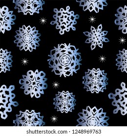 Seamless pattern, christmas silver decorations, snowflakes, hand drawn elements,vector illustration