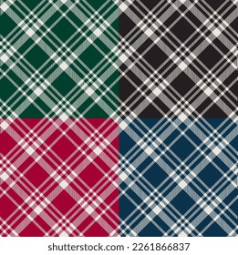 Seamless Pattern of Christmas Simple Tartan Plaids with different Colorways- Christmas Vector Illustration