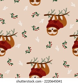 seamless pattern with christmas sloth