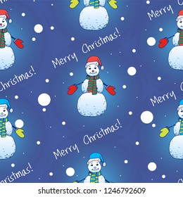 Seamless pattern christmas, snow, hand drawn elements, lettering merry christmas, vector illustration