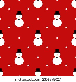 Seamless pattern Christmas snow man in hat with red background or design, print, textile, paper wrap