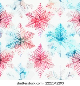 Copo de nieve sin foco de navidad, patrón interminable de aquarelle. Vacaciones de invierno