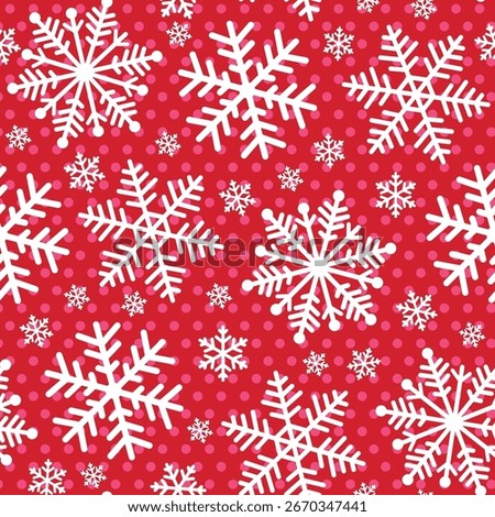 Seamless Pattern of Christmas Snowflakes with Dots Backfround- Christmas Snowflakes Vector Illsutration