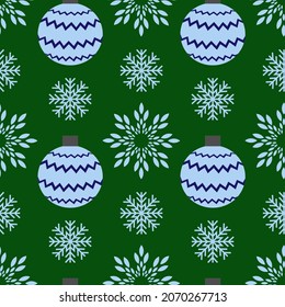 Patrón sin foco. Patrón de Navidad, copos de nieve, fondo verde.