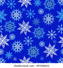 seamless pattern Christmas snowflakes on a blue background